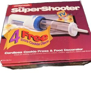 Vintage Super Shooter Cordless Cookie Press Hamilton Beach 12 Disc Working Clean